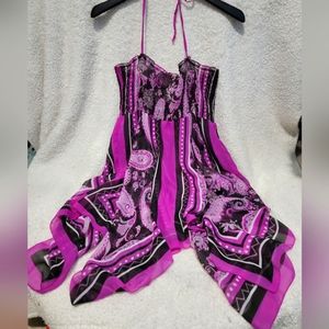 L8ter Beautiful Purple, black and white, flowey  Handkerchief dress Size Med